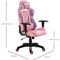 Vinsetto Ergonomic Office Gaming Chair - Adjustable Height, Faux Leather, Reclining, Pink & Purple