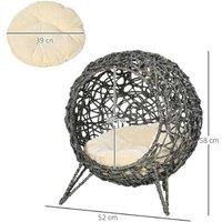 Pawhut Hand-Woven Rattan Elevated Cat Bed - Modern Tripod Pet Chair, 10kg Capacity