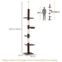 PawHut Multi-Level Cat Tree with Plush, Sisal Scratching Posts & Space-Saving Ceiling Mount