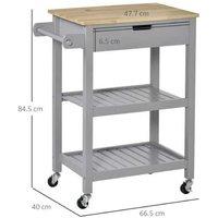 Solid Rubberwood Kitchen Trolley Utility Cart - Multi-Storage Rolling Island, Contemporary Style