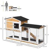 PawHut Solid Wood 2-Tier Pet Hutch - Spacious Modular Animal Cage, Easy-Clean, Outdoor-Ready