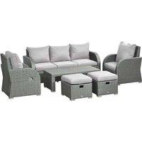 7-Seater PE Rattan Reclining Garden Sofa Set with Coffee Table & Footstools - Water-Resistant Outdoor Seating