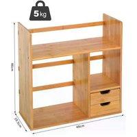 Bamboo Desk Organiser with Drawers - Natural Wood Storage Shelf for Living Room