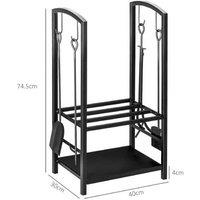 Solid Steel Firewood Log Rack Holder with Storage & Tools - Contemporary Black, Space-Saving, Heavy-Duty