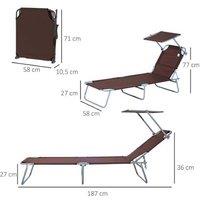 Folding Reclining Lounger Chair with Adjustable Sun Shade - Metal Frame, Oxford Fabric, 120kg Capacity, Outdoor & Beach