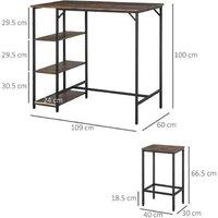 Industrial Bar Height Dining Table Set with 2 Stools & Storage Shelves - Steel Frame, Space-Saving, Compact