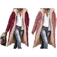 Black 2-in-1 Reversible Women's Long Double-Sided Hooded Cotton Jacket - Plush Lining & Hooded - 6 Sizes & 9 Colours