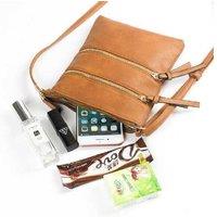 Brown Vegan Leather Crossbody Purse - Multi Pocket Zipper Bag for Women, Adjustable Strap, 21x18cm
