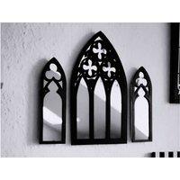 Gothic Arched Wall Mounted Decorative Mirror Set - Black Wood Frame, Small & Medium, Vintage Home Dcor