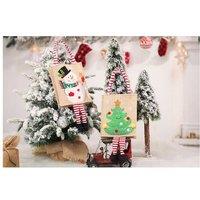 Festive Burlap Christmas Tote Bag - Santa, Snowman & Tree Designs, Reusable Gift Bag