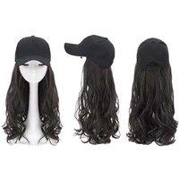 Brown Adjustable Curly Long Synthetic Wig Baseball Cap for Girls - Sun Visor Hat, One Size, Daily & Cosplay