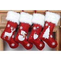 4Pcs Pre-Lit Christmas Stockings with LED Light Pendant - Festive Hanging Socks Set, Embroidered Linen, 47cm