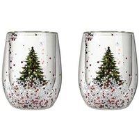 2Pcs 300ml Double-Wall Christmas Tree Glass Mugs - Festive Insulated Drinkware