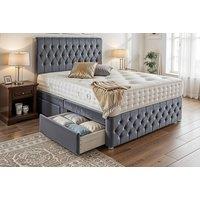 Crushed Velvet Divan Bed with Memory Sprung Mattress Set - 6 Sizes & Storage