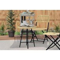 Outsunny Rattan Side Table - Weather-Resistant Garden Coffee Table, Steel Legs, Natural Wood Look