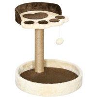 PawHut 44cm Cat Tree Tower - Plush & Sisal Scratching Post with Toy Ball, Space-Saving Brown Design