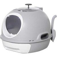PawHut Enclosed Cat Litter Box with Scoop & Drawer - Space-Saving, Easy-Clean Plastic, For Small Cats (Grey)