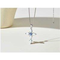 Sterling Silver 5A Zircon & Opal Cross Pendant Necklace - Adjustable Chain, Elegant Gift for Women