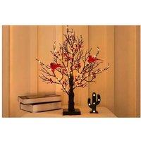 Vintage Pre-Lit LED Christmas Birch Tree with Cardinals & Berries - Festive Tabletop Decor