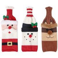 Knitted Christmas Wine Bottle Cover - Festive Acrylic Sleeve, Santa & Snowman Design, 27cm