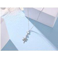Luxury Silver-Tone Star Pendant Necklace with 5MM Synthetic Opal & 5A Zircon Stones - Adjustable Chain
