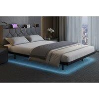Floating Platform Bed with LED, Headboard & Charging Ports