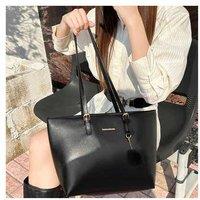 Unisex White Vegan Leather Tote Bag with Fluffy Pom-Pom Charm - Spacious Shoulder Handbag