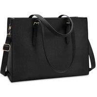 Unisex Black Vegan Leather Laptop Tote Bag - Fits 15.6" - Spacious, Organised, Adjustable Strap