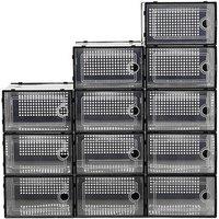 12x Stackable Shoe Storage Box Organiser - Black