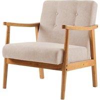 Linen-Upholstered Wooden Armchair - Rubberwood Frame & Plush Seating