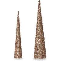 Gold Glitter Cone Christmas Tabletop Decorations - Luxury Festive Centrepiece (9.5x60cm, 8.5x40cm)