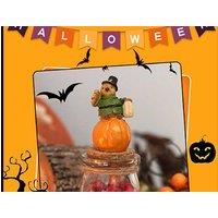 Cute Ghost Pumpkin Glass Candy Jar Ornament - Halloween Table Decor