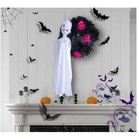 Halloween White Ghost Door Hanger - 3D Decorative Wall Art, Plastic & Fabric, Spooky Party Garland