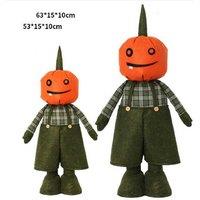 Halloween Pumpkin Boy Decorative Doll with Retractable Legs - Soft Flocking Fabric, Adjustable Height