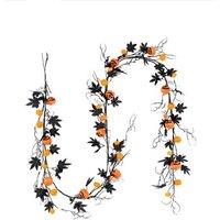 Halloween Black Maple Leaf & Pumpkin Vine Door Hanging - 1.8M Plastic Wall Decor