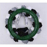 Black and White Rose & Crow Decorative Wreath - Halloween Wall Art, Plastic & Polyester, Lightweight, Gothic Style