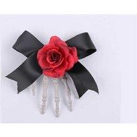 Skeleton Hand Decorative Hair Clip - High-Quality Plastic, Gothic Halloween Accessory, Unique Rose Bow Design