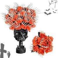 Halloween Skeleton Hand Decorative Rose Cuttings - Fabric Gothic Home Accent (Pack of 4)