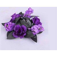 Halloween Purple Rose Candle Garland Decoration - Fabric & Plastic Floral Wall Art/Table Centrepiece