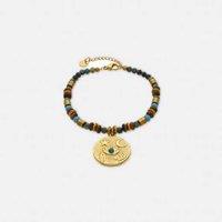 Luxenter Salki Boho Adjustable Multicoloured Natural Stone Bracelet - 18k Gold Plated, 16-19cm