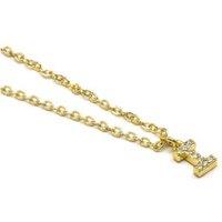 LUXENTER 18k Gold Plated Alphabet 'I' Pendant Necklace with Cubic Zirconia - Adjustable Personalised Jewellery, 42cm+3cm