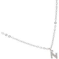 LUXENTER Personalised 'N' Necklace - Rhodium-Plated Silver Chain with Cubic Zirconia Pendant