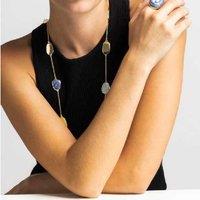 LUXENTER Talyu Blue Lacquer 18k Gold Pendant Necklace, 80cm Statement Chain