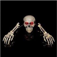 Halloween LED Light-Up Skull Set - 3pcs Beige Decorative Outdoor LED Decor, Durable PP Plastic, Spooky Home Accent