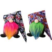 Printed Hat Fabric Dwarf Doll - 44cm Festive Tabletop Decoration (Rose Red/Green)