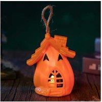 LED Pumpkin House Table Ornament - PVC Decorative Light, Portable Halloween Decor, 8cm x 6.5cm x 9.5cm