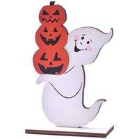 Wooden Halloween Ornaments - Hand-Painted Witch & Ghost Tabletop Decor