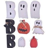 Hand-Carved Wooden Boo Ghost Ornament - Halloween Tabletop Home Decor