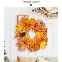 35cm Maple Leaf Fabric Wreath - Autumn Harvest Door Hanging, Fabric & Rattan, Seasonal Wall Art