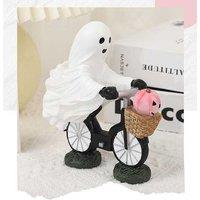 Resin Halloween Ghost Bicycle Ornament - Decorative Tabletop Accent